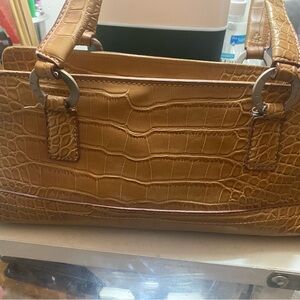 Tommy Hilfiger Tan Croc-Embossed Shoulder Bag